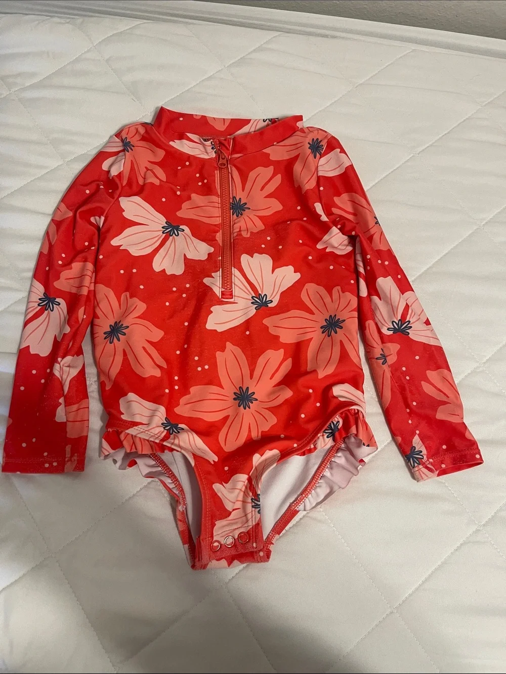 Carter's Red Floral Long-Sleeve One-Piece Swimsuit